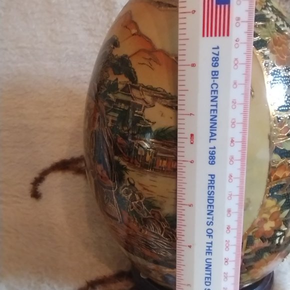Vintage Royal Satsuma Large 11 Inch Porcelain Deco Egg With Stand - Picture 7 of 7